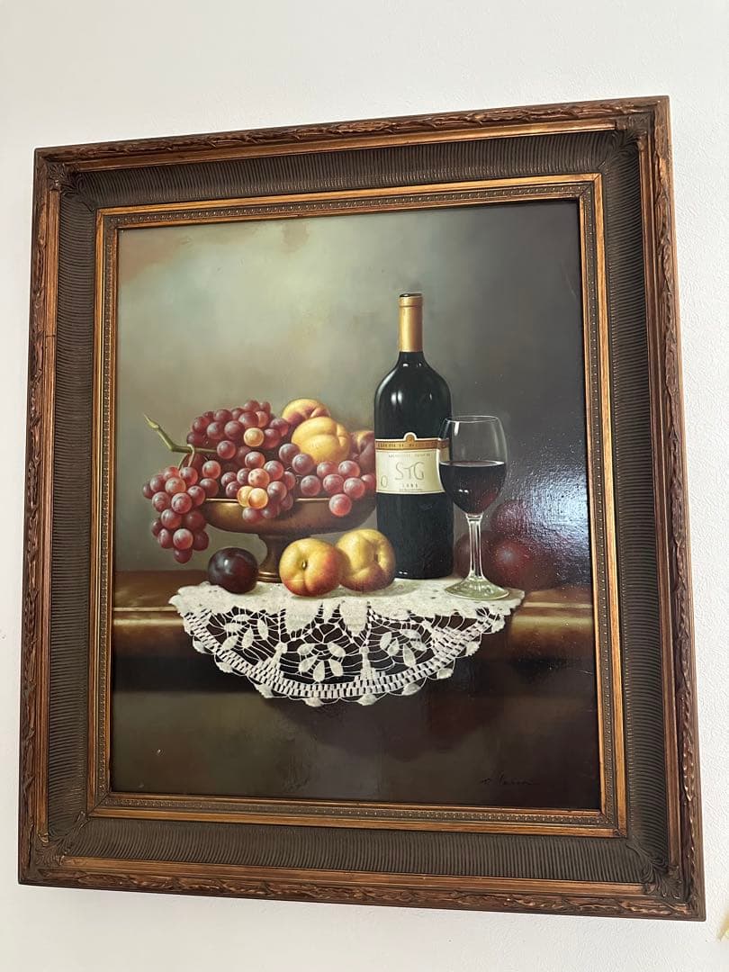 パリ画廊購入 大型油彩画 サイン入 額縁付 高級インテリア絵画