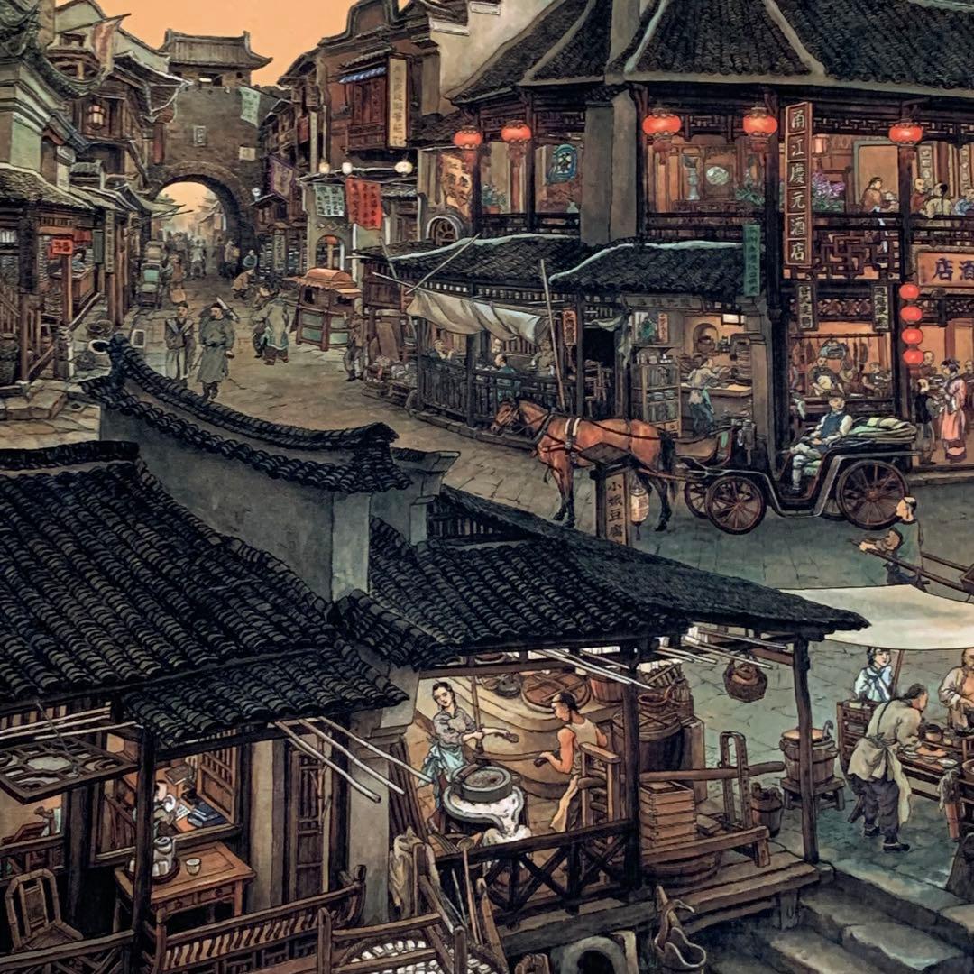 中華民国の絵家　絵画　台湾の名家　孫孝友　（最作)南鄉旧夢　国画巻き絵