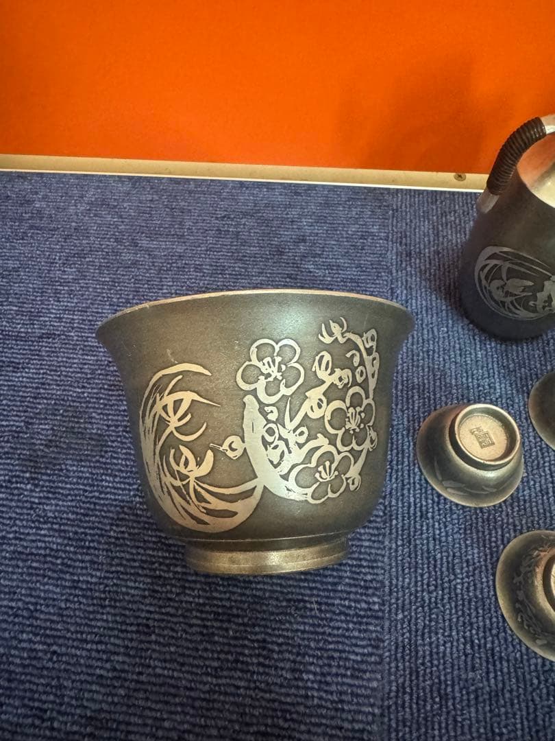 1854  本錫　酒器セット　徳利2客　猪口5客　ボウル1客