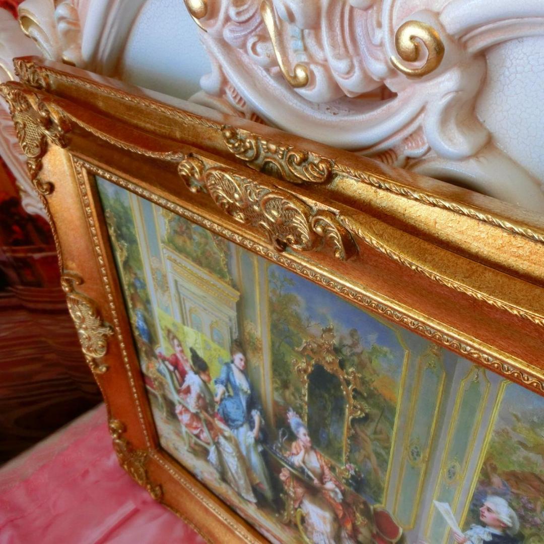 ロココ額絵 中世ヨーロッパ貴族 ゴールドダブルフレーム W65cm H55cm