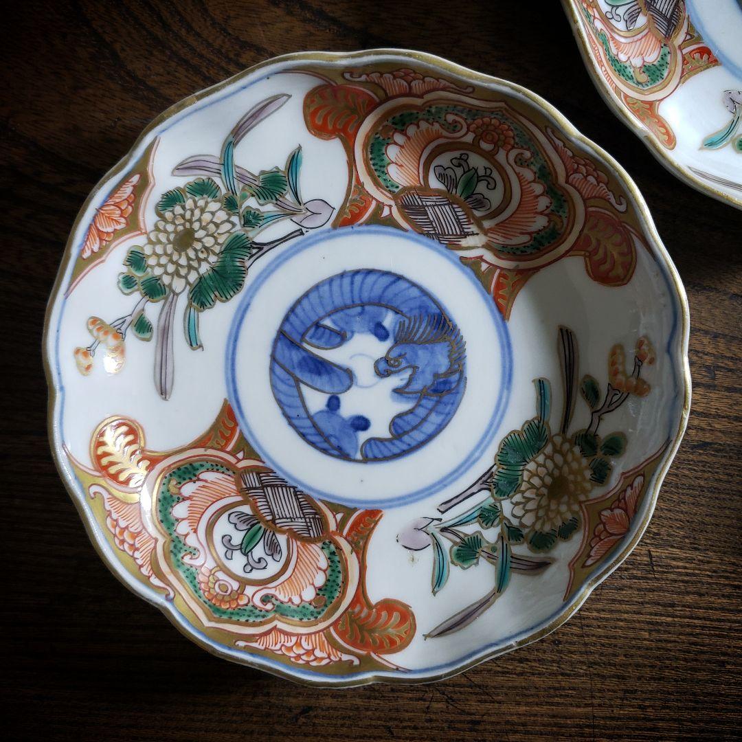 錦手　色絵　古伊万里　龍　江戸　上手物　花文様　菊文様　5枚セット