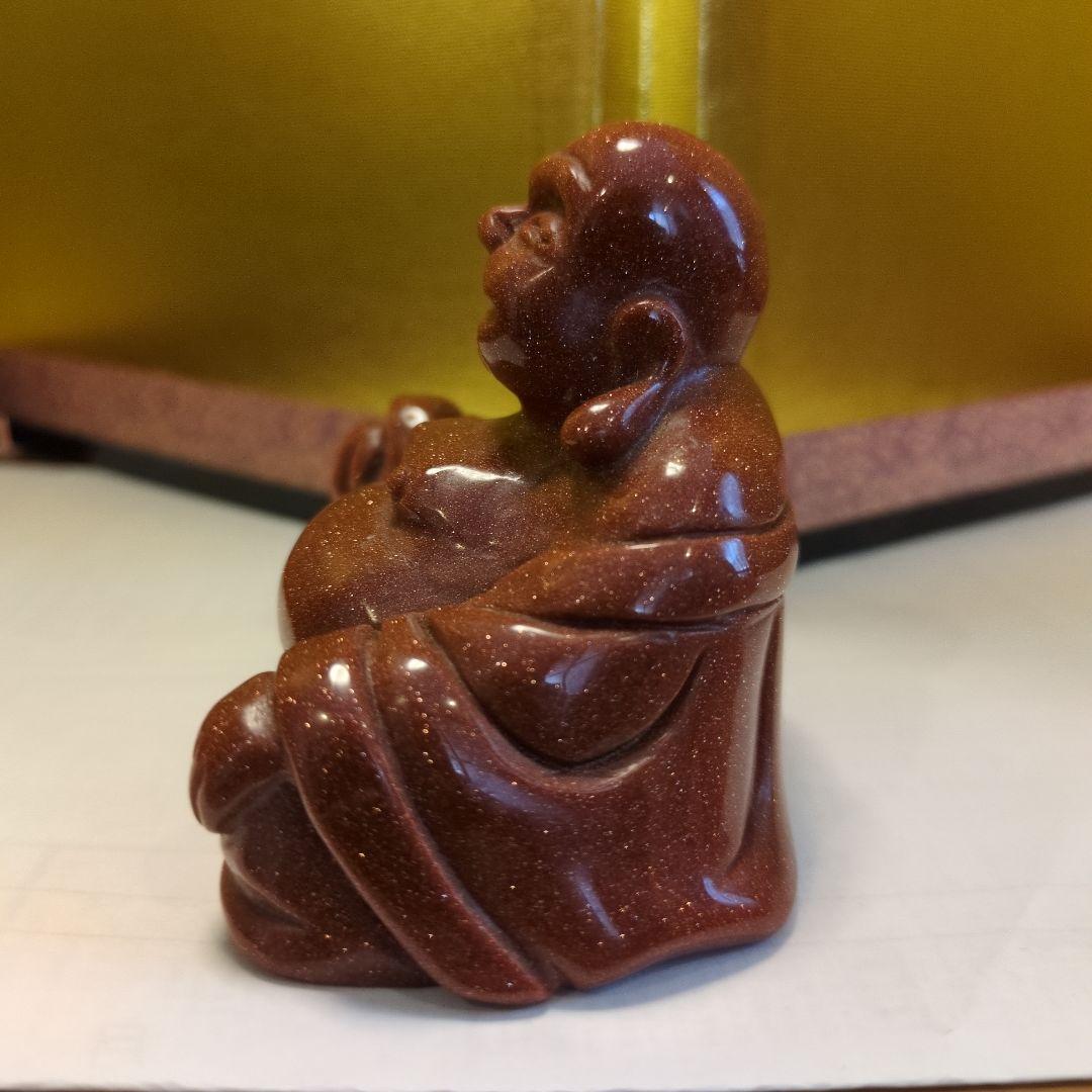 茶金石(ゴールドストーン製) 布袋彫刻 約280g 観賞石 パワーストーン