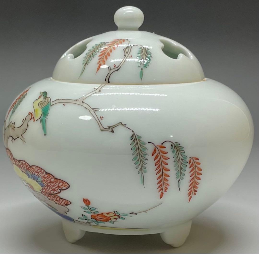 人間国宝　十三代　酒井田柿右衛門　濁手　柳鳥文香炉　共箱　v1194