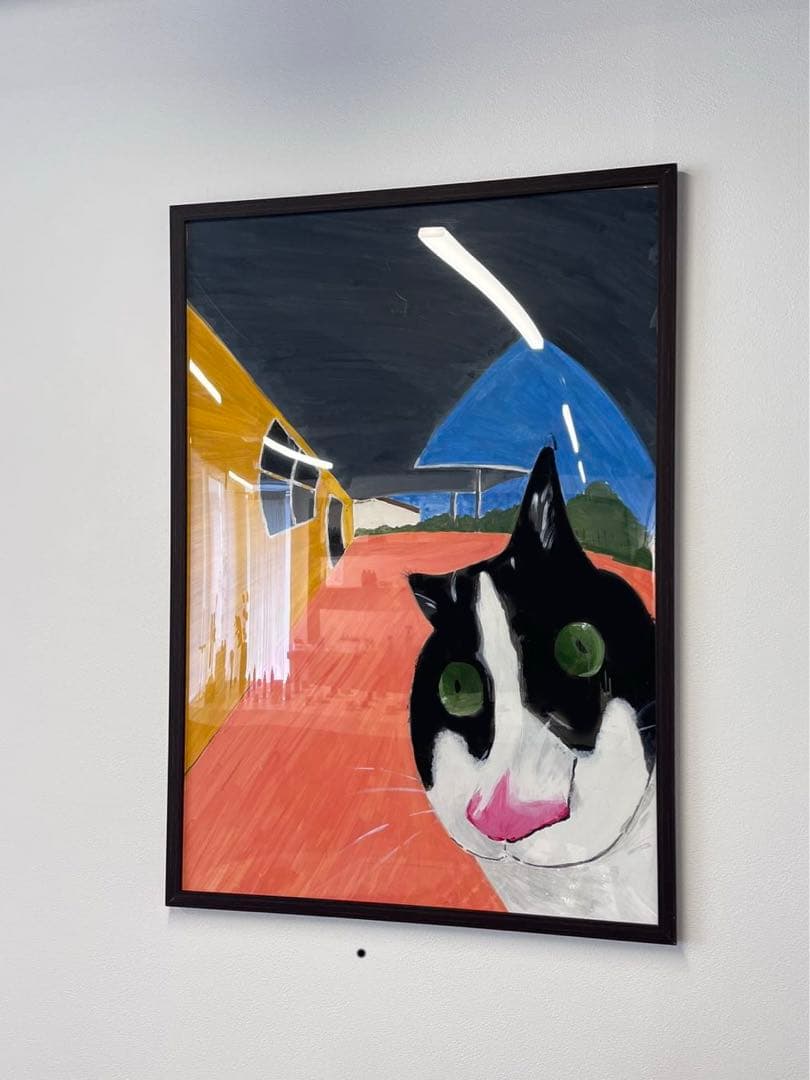 オブジェ アート 芸術 美術 壁掛け 手描き 原画 1点もの 大型 ねこ