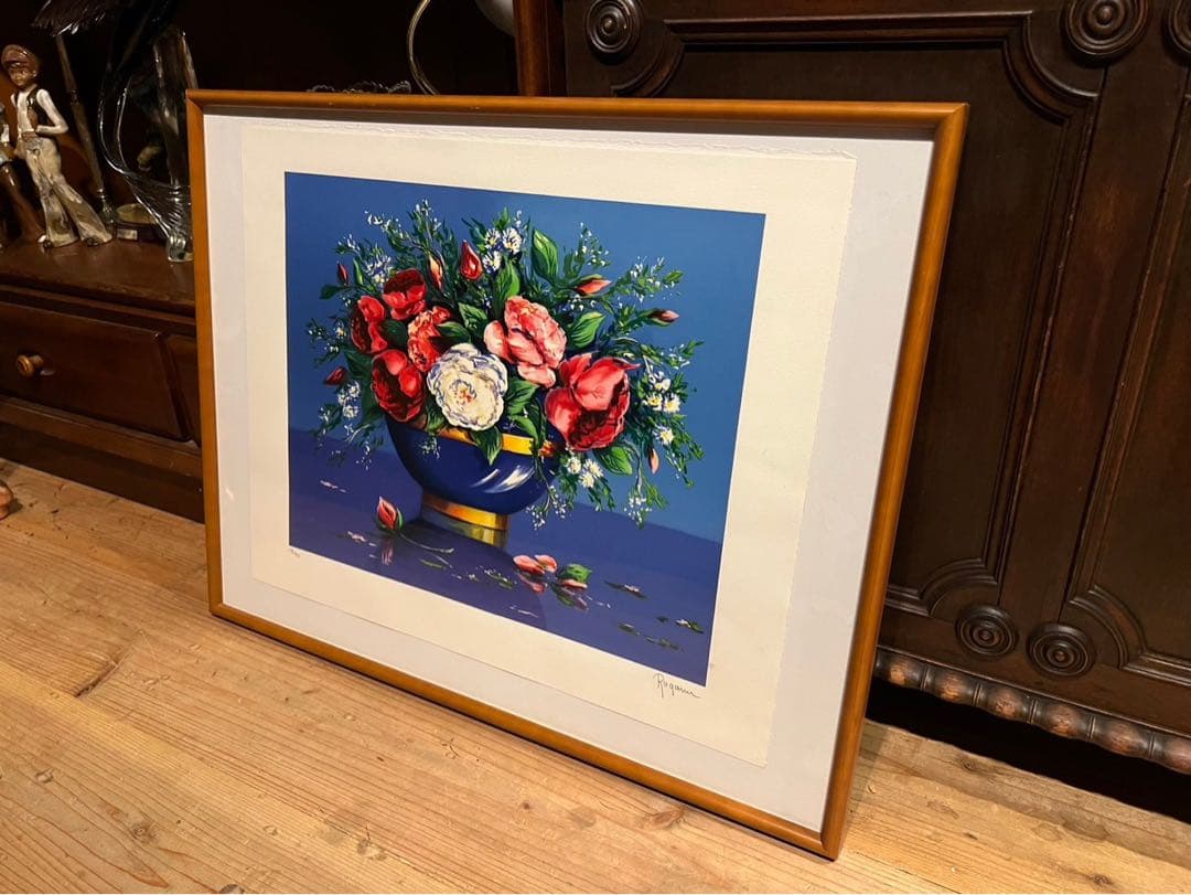 Alain Ragaru リトグラフ 額縁 インテリア 薔薇の盛花