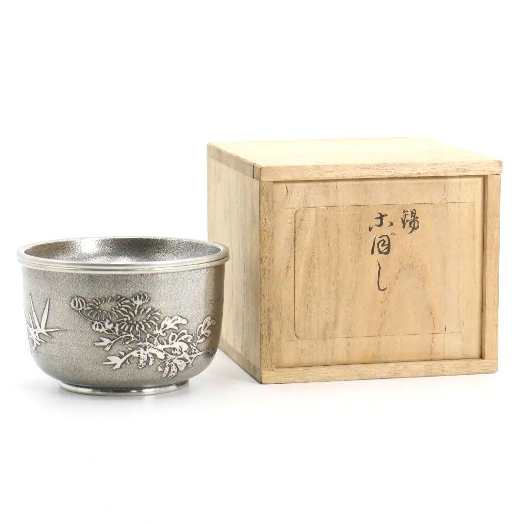 大丸精製 四君子文茶こぼし 七宝透蓋 錫製建水 煎茶道具 約288g　M257