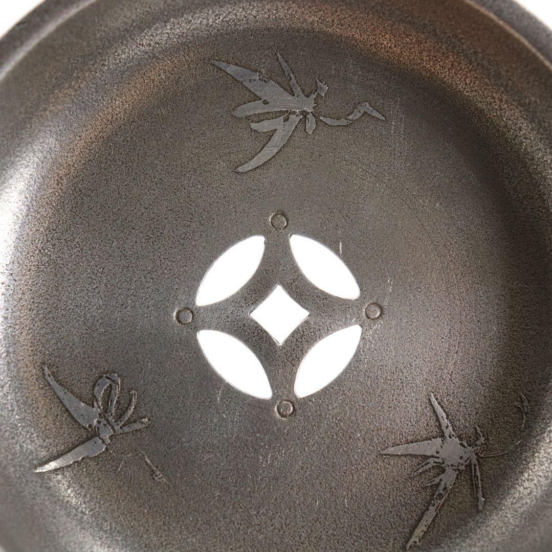 大丸精製 四君子文茶こぼし 七宝透蓋 錫製建水 煎茶道具 約288g　M257