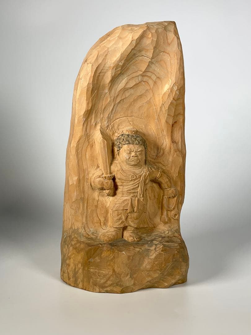 牧田善晴　木彫　不動明王　高さ約22cm