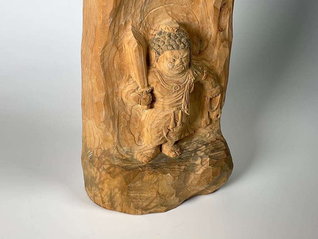 牧田善晴　木彫　不動明王　高さ約22cm