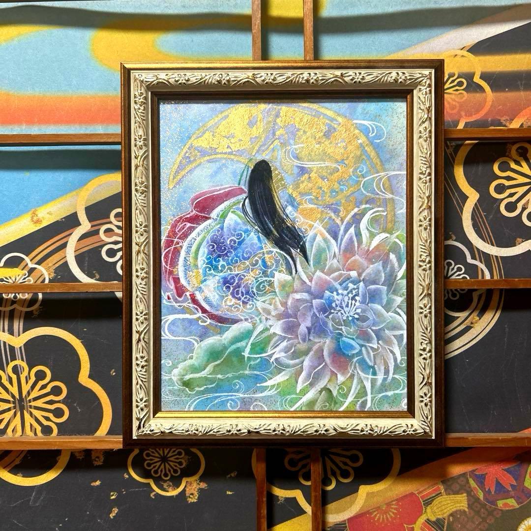 金箔使用 吉祥日本画 「月下美人　月の御殿」