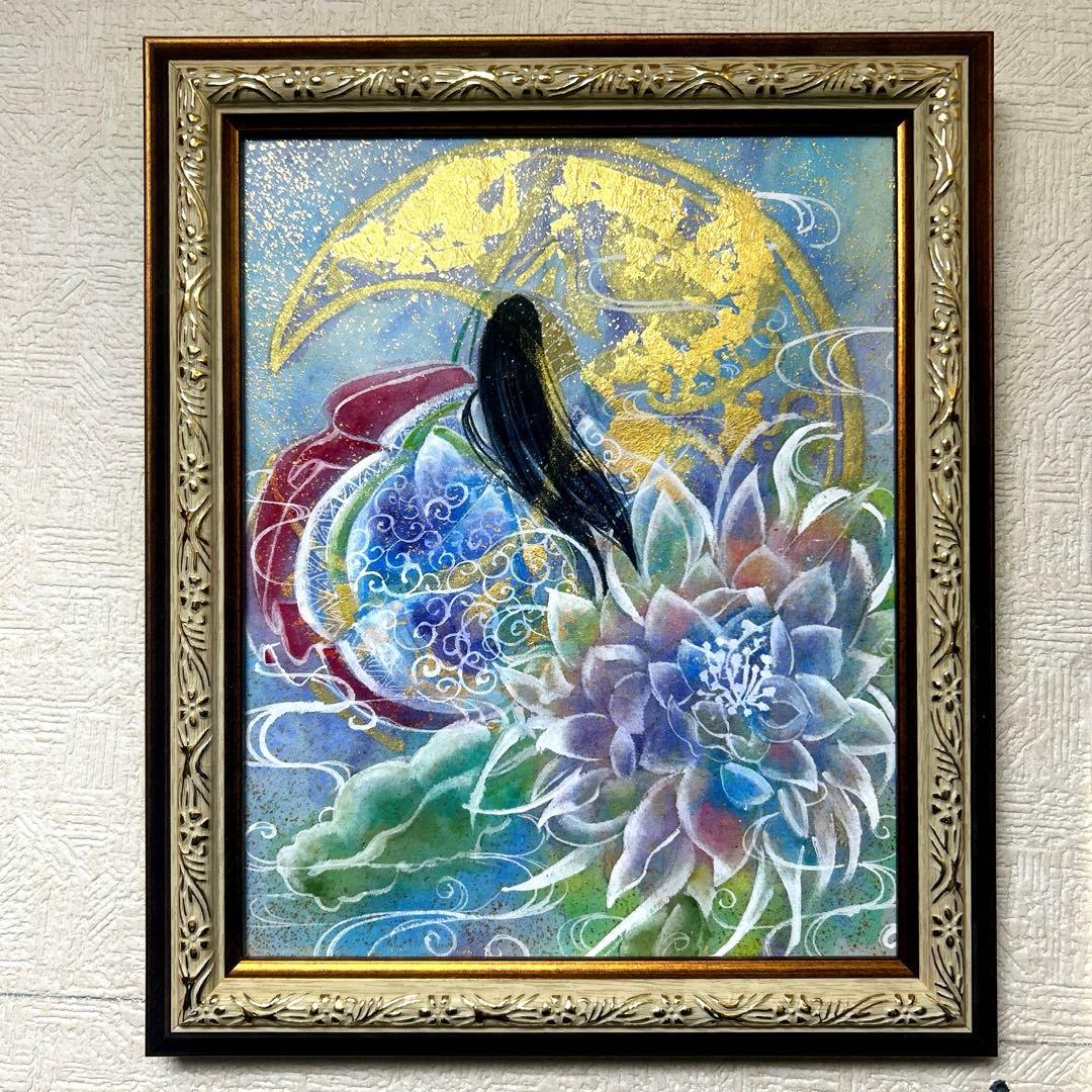 金箔使用 吉祥日本画 「月下美人　月の御殿」