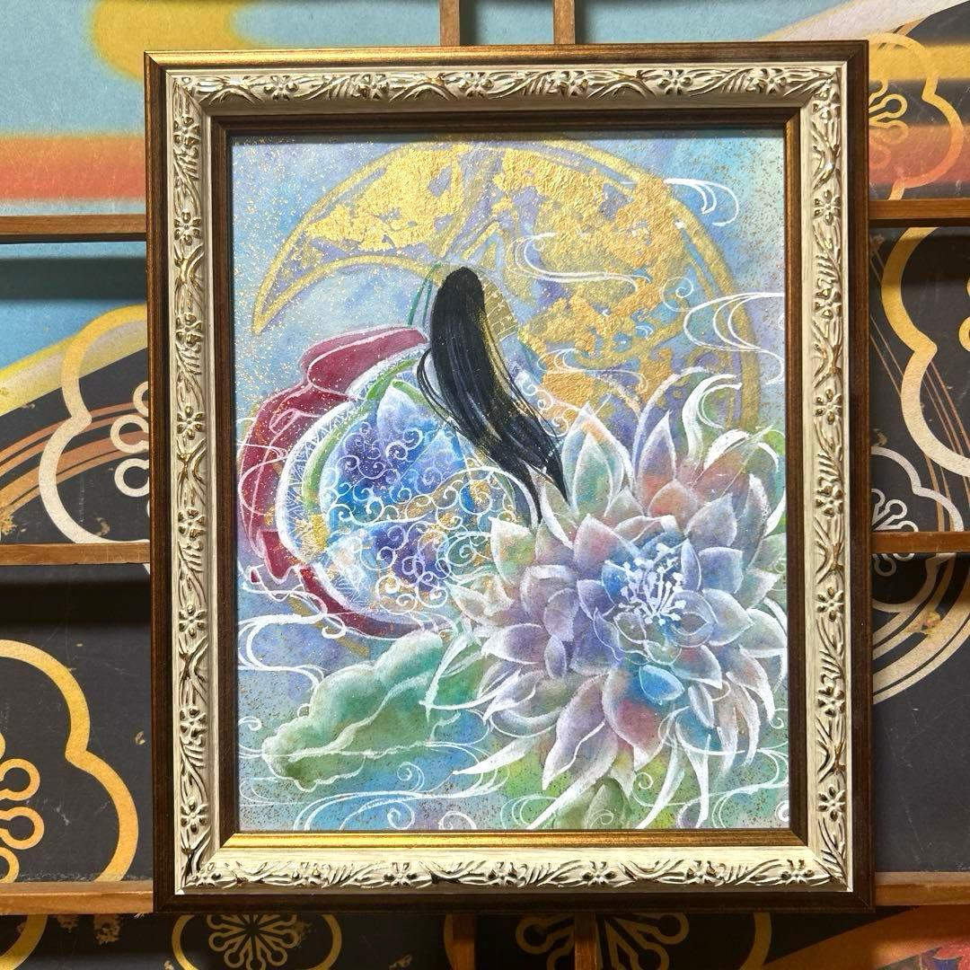 金箔使用 吉祥日本画 「月下美人　月の御殿」