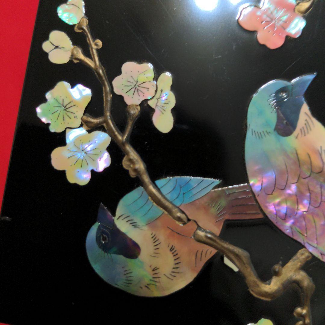 高岡漆器　武蔵川秀山作　青貝塗錆絵花鳥図　宝石箱　小物入　梅に樫鳥