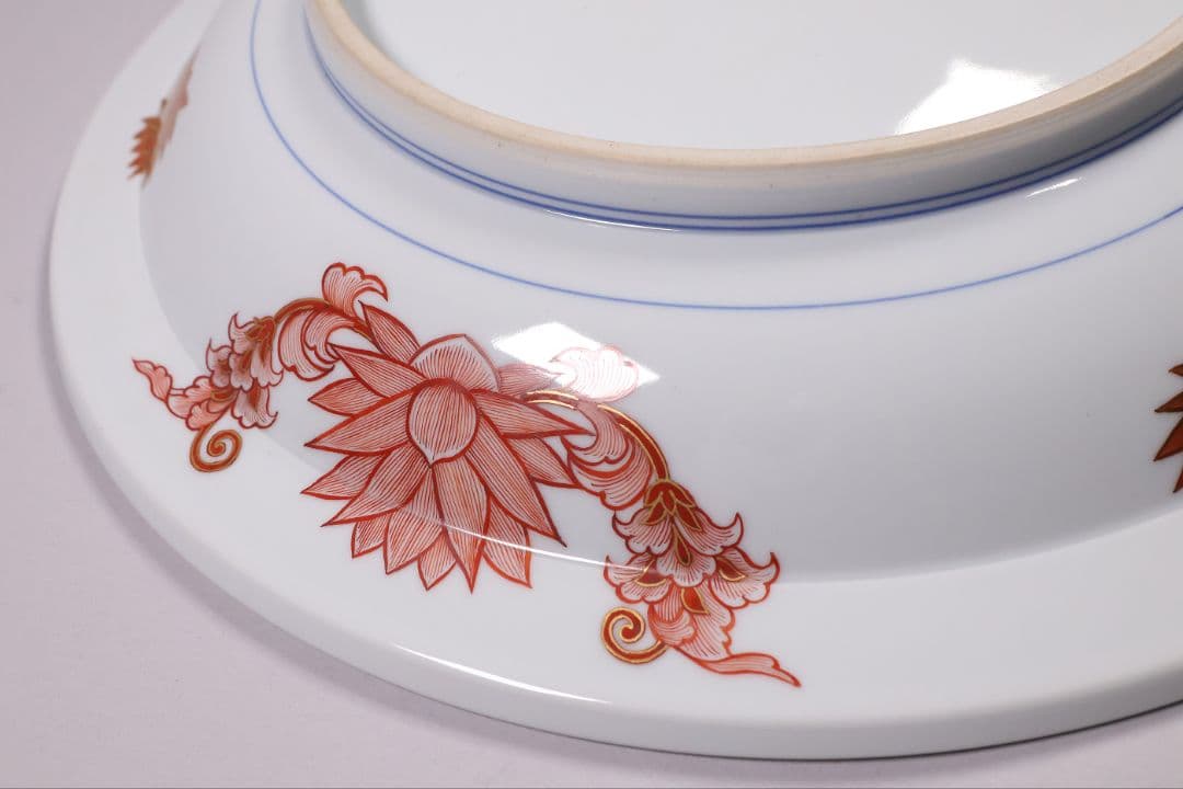 九谷焼 吉光隆広(芳隆) 赤絵細描 阿弥陀三尊立像 大皿 瓔珞紋【MA886】