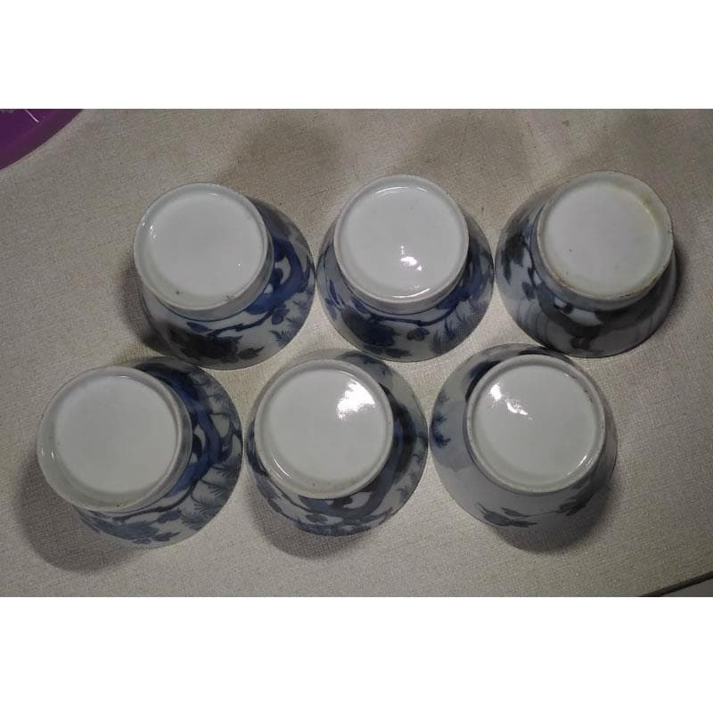 c175 古伊万里 蕎麦猪口 6客 染付 そば猪口 柳紋