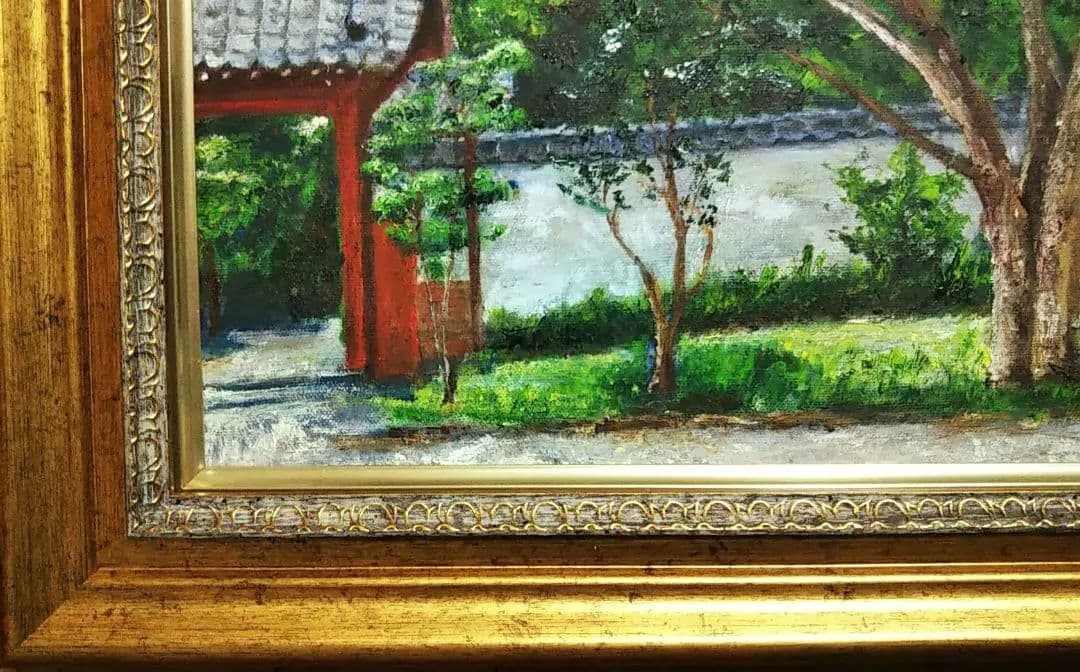 油絵 風景画 西琳寺のサルスベリ【8月】