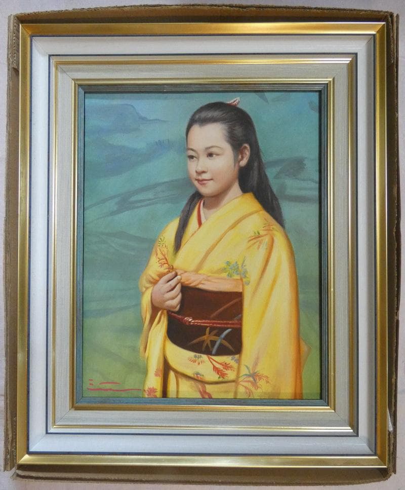 【値下げ】人物画　油絵　清水悦男　少女　F6号　額付き　手描き　肉筆