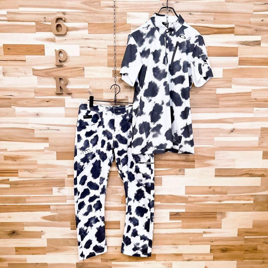 レア/廃番【オークリー】斑模様 デザイン ゴルフ セットアップ 上下 白×グレー