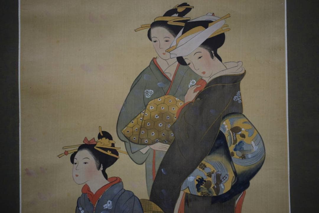 不詳/作者不詳/桜散る美人画/布袋屋掛軸HH-619