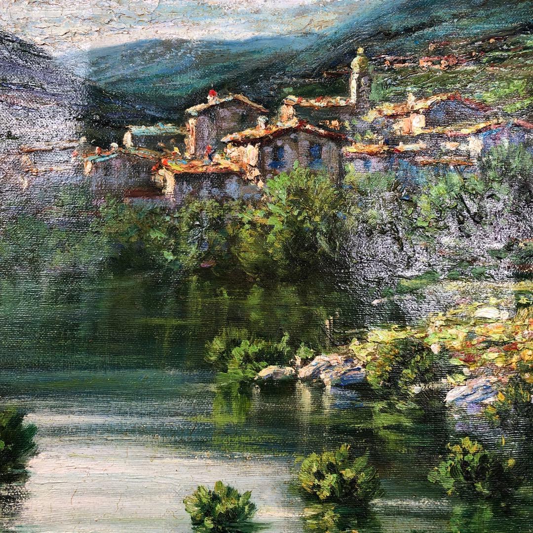 マリオ・ディ・マルティーノ　「カンターラの村」 油彩画　木枠無し　キャンバスのみ