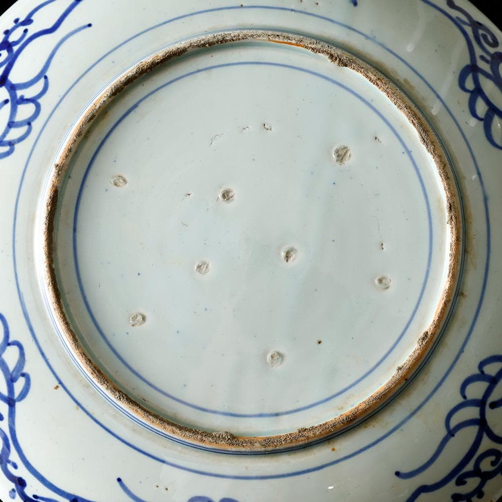 江戸幕末明治時代 古伊万里 有田 染付 尺寸大皿 微塵唐草 ベロ藍約35㎝ 飾皿