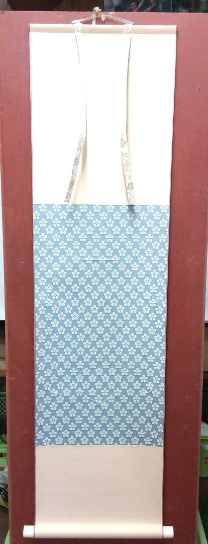 (966)★風帯付小紋色紙短冊掛軸★