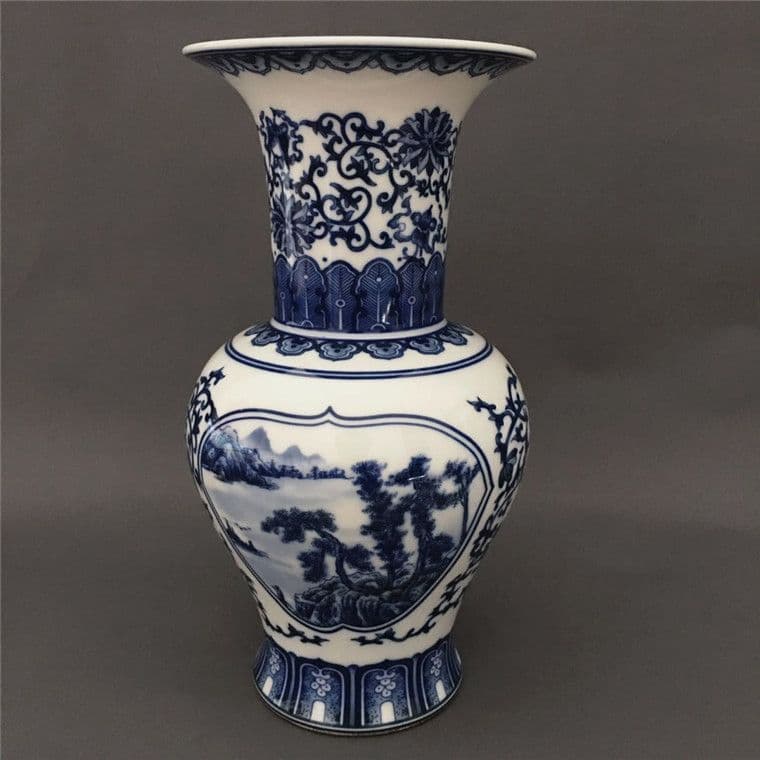 清三代鯖山水図花觚 景徳鎮 陶磁器 書斎の 装飾品 工芸品 美術品 置物