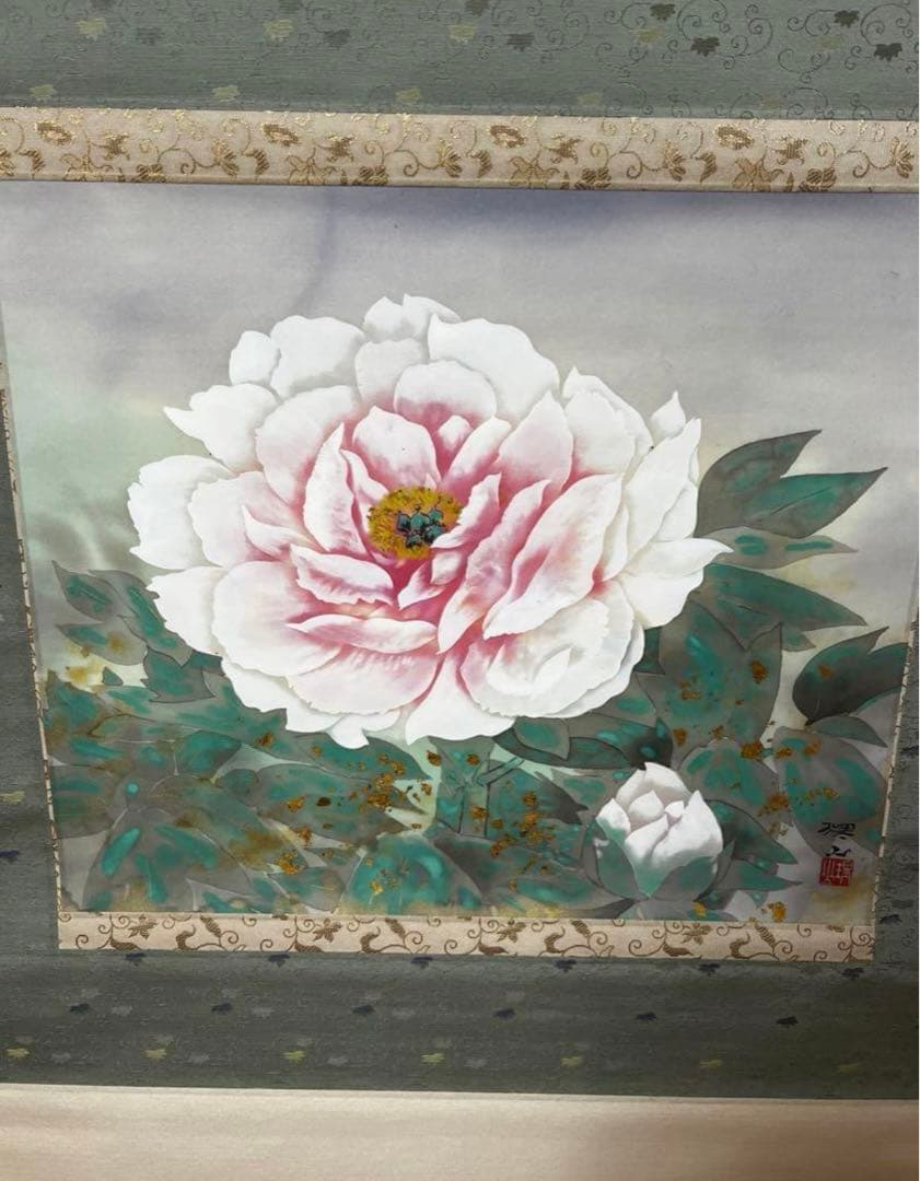 小倉理山　牡丹　掛け軸