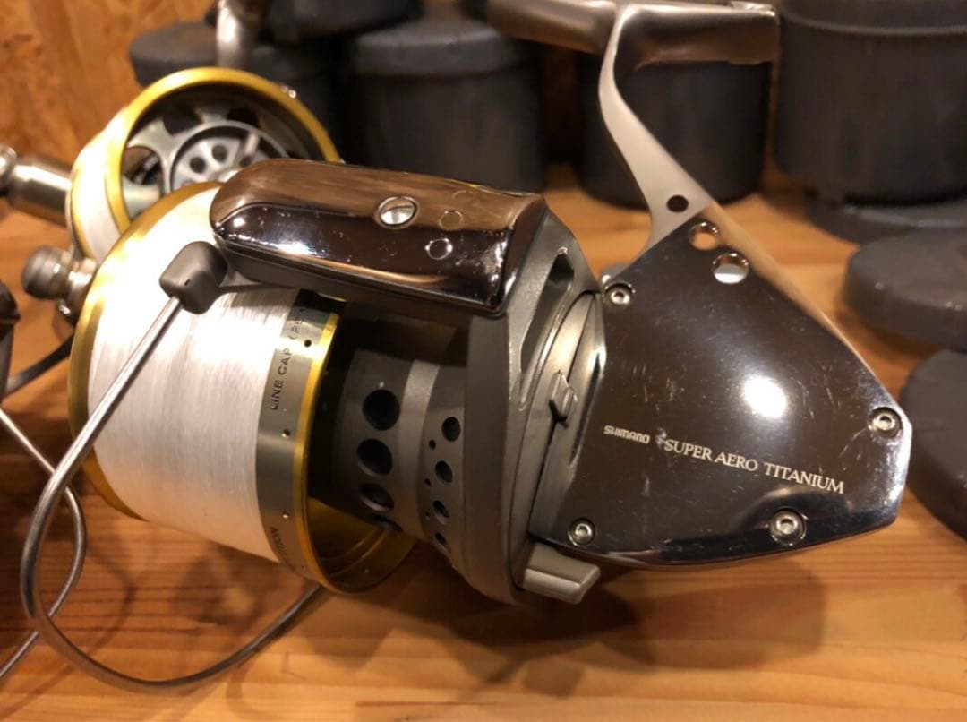 総額５０万‼️シマノ 最高峰スーパーエアロチタニウム右巻き3台　夢屋スプール6個付
