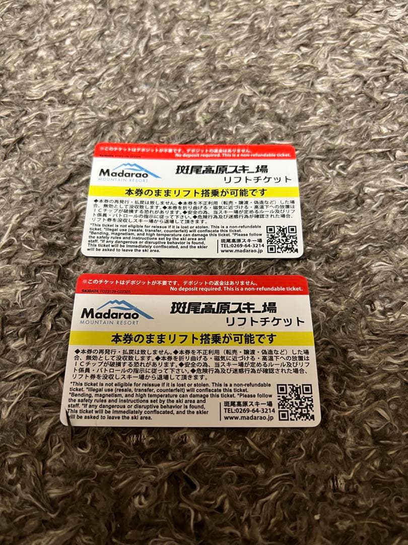 斑尾高原スキー場　リフト券　1日券 2枚セット