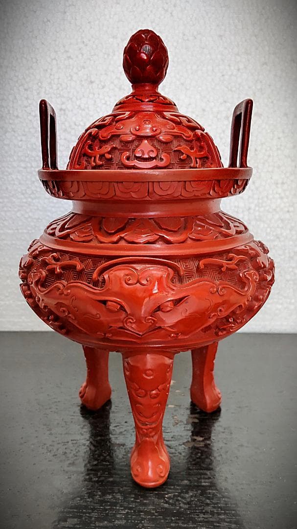 中国古玩　堆朱　ついしゅ　香炉