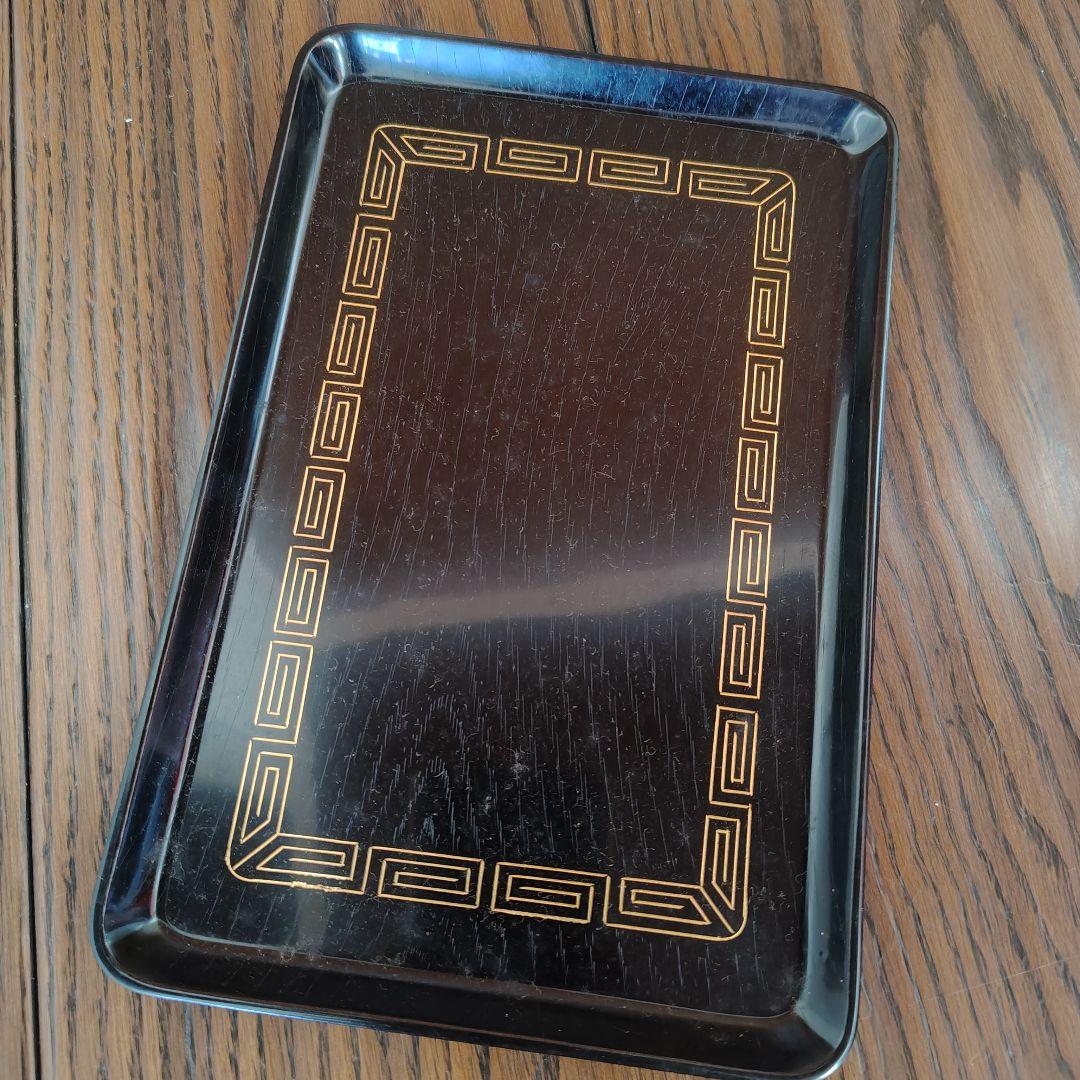 漆塗装 長方形トレー 金色模様