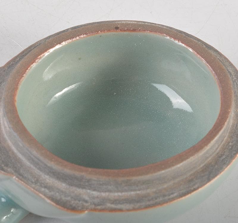 茶道具　京焼　三代　加藤利昇作　青磁　蓋置　香合　共箱　2点　V　R5266