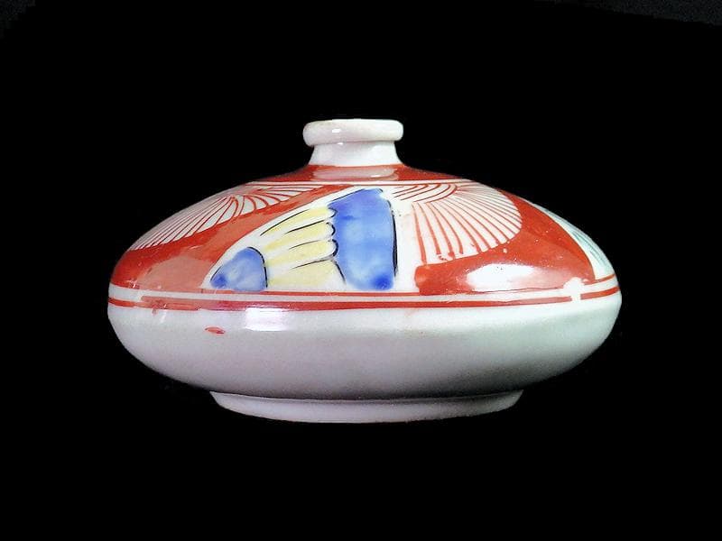 伊万里　瀬戸　色絵　線描き捻り紋の図　油壷　E420AS-fbkq