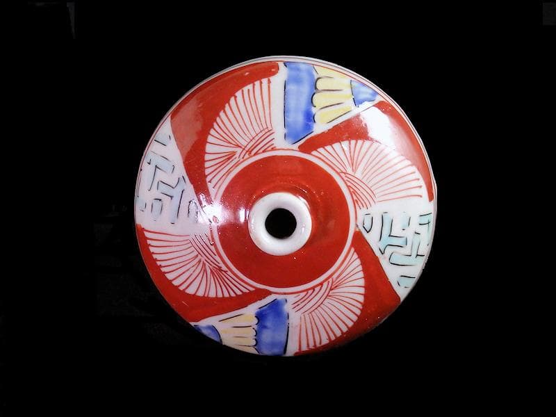 伊万里　瀬戸　色絵　線描き捻り紋の図　油壷　E420AS-fbkq