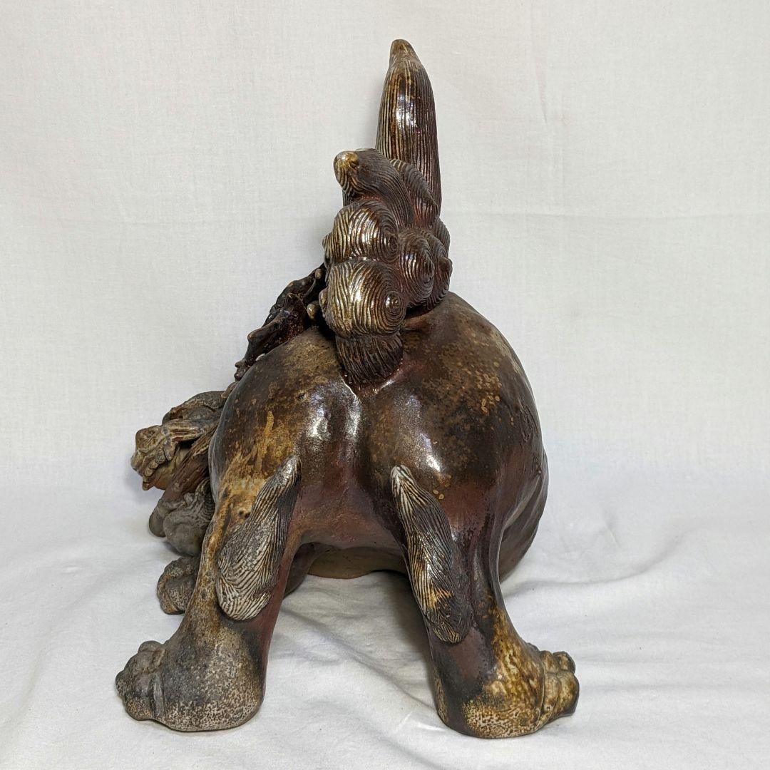 藤原陶臣 備前焼 牡丹獅子 置物 工芸品 厄除け 魔除け インテリア 縁起物