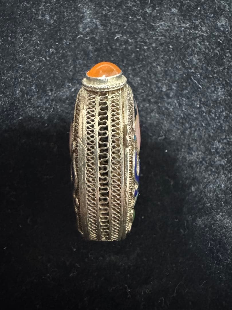 中国 七宝 銀細工 silver 宝石ケース 天然石