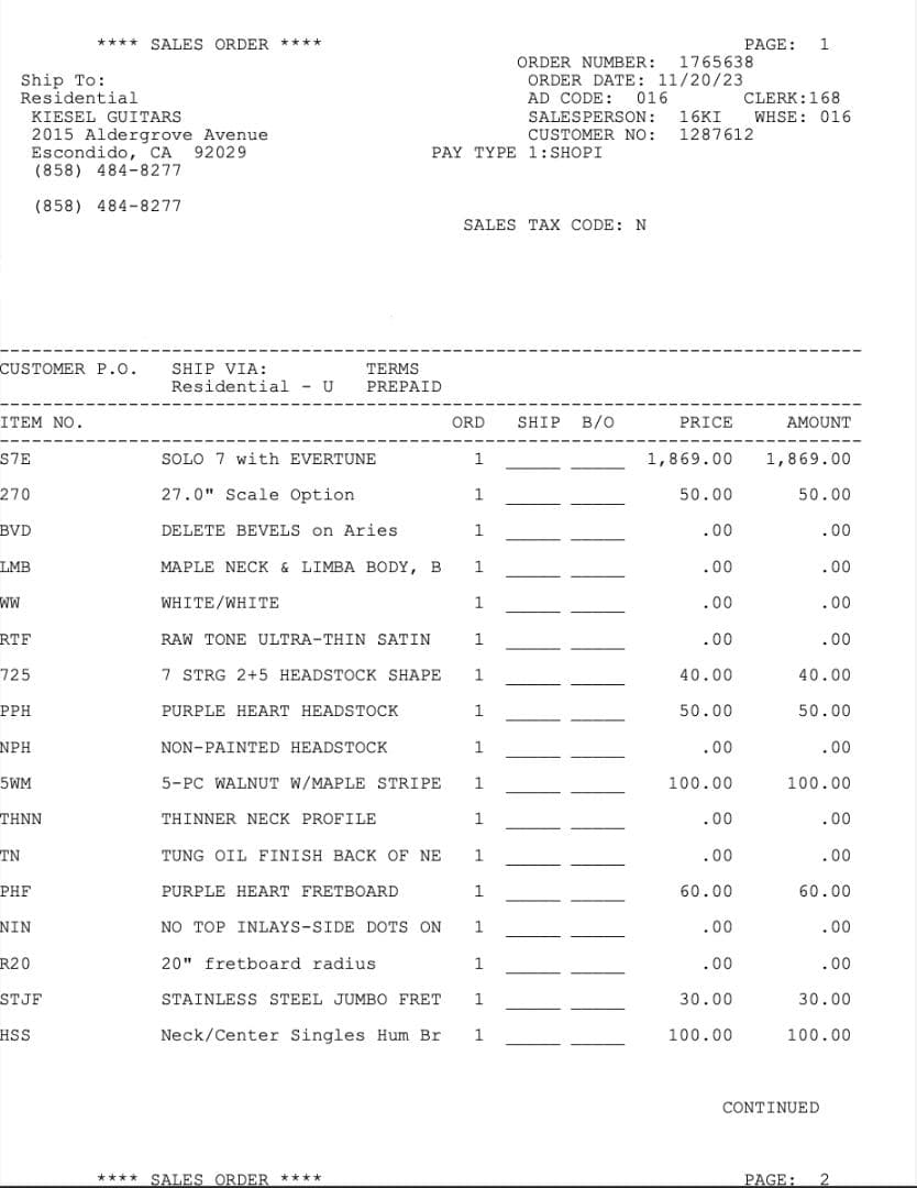 Kiesel Solo 7弦ギター Evertune SSH