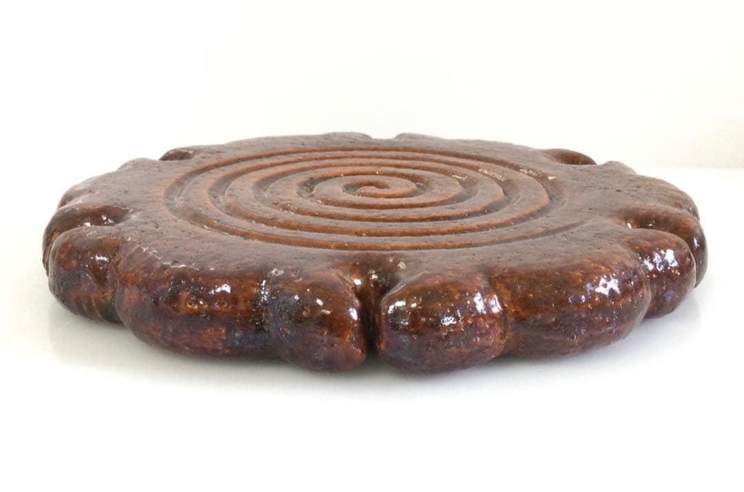 楽焼 飴釉 雪輪瓦 大炉用 川崎和楽作 茶道具 紙箱付 L168