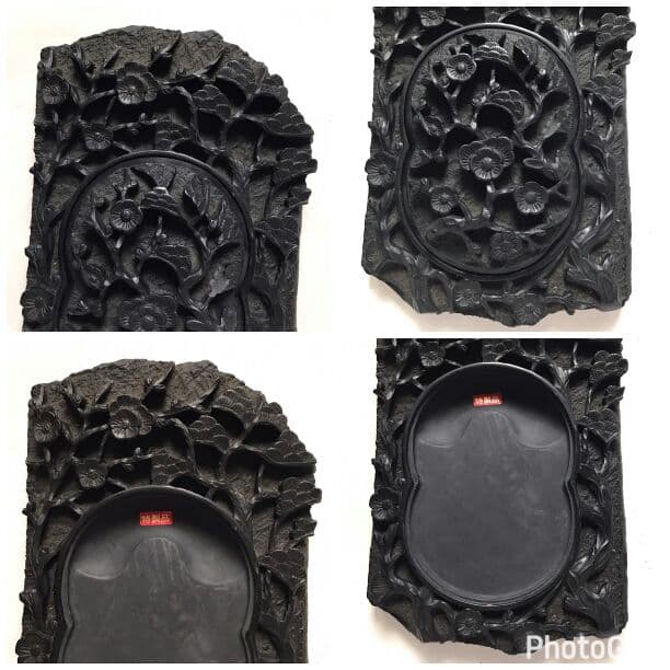 【新品未使用品】松梅図細密高彫細工蓋付硯 韓国製