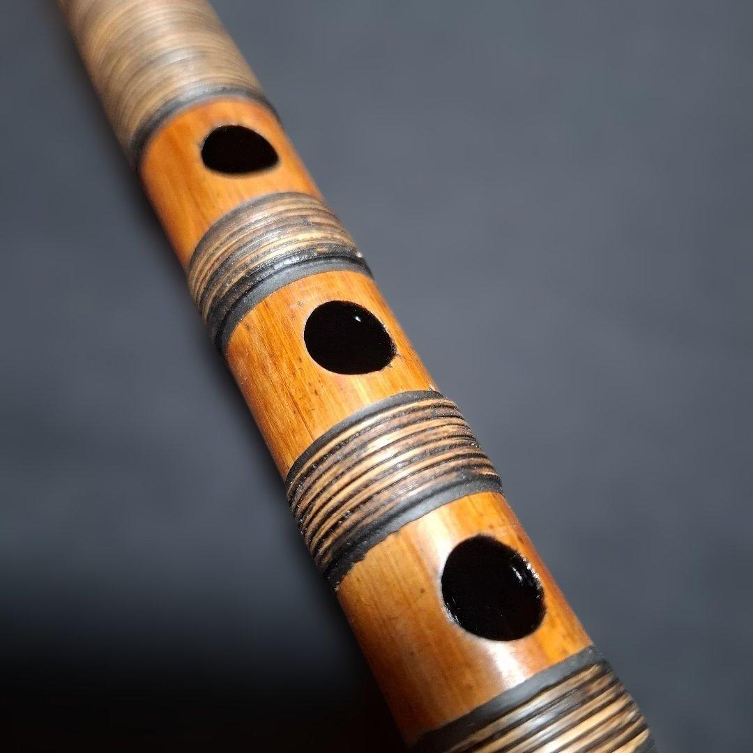 篠笛　古典調　7本調子　6穴　藤総巻き　拭漆仕上げ　超鐵仕様
