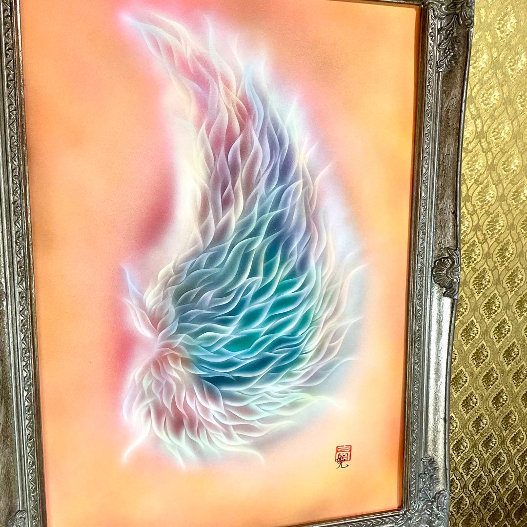 最強開運日特価【大型エナジーアート】大天使ミカエルの羽 虹チャクラカラー額縁付