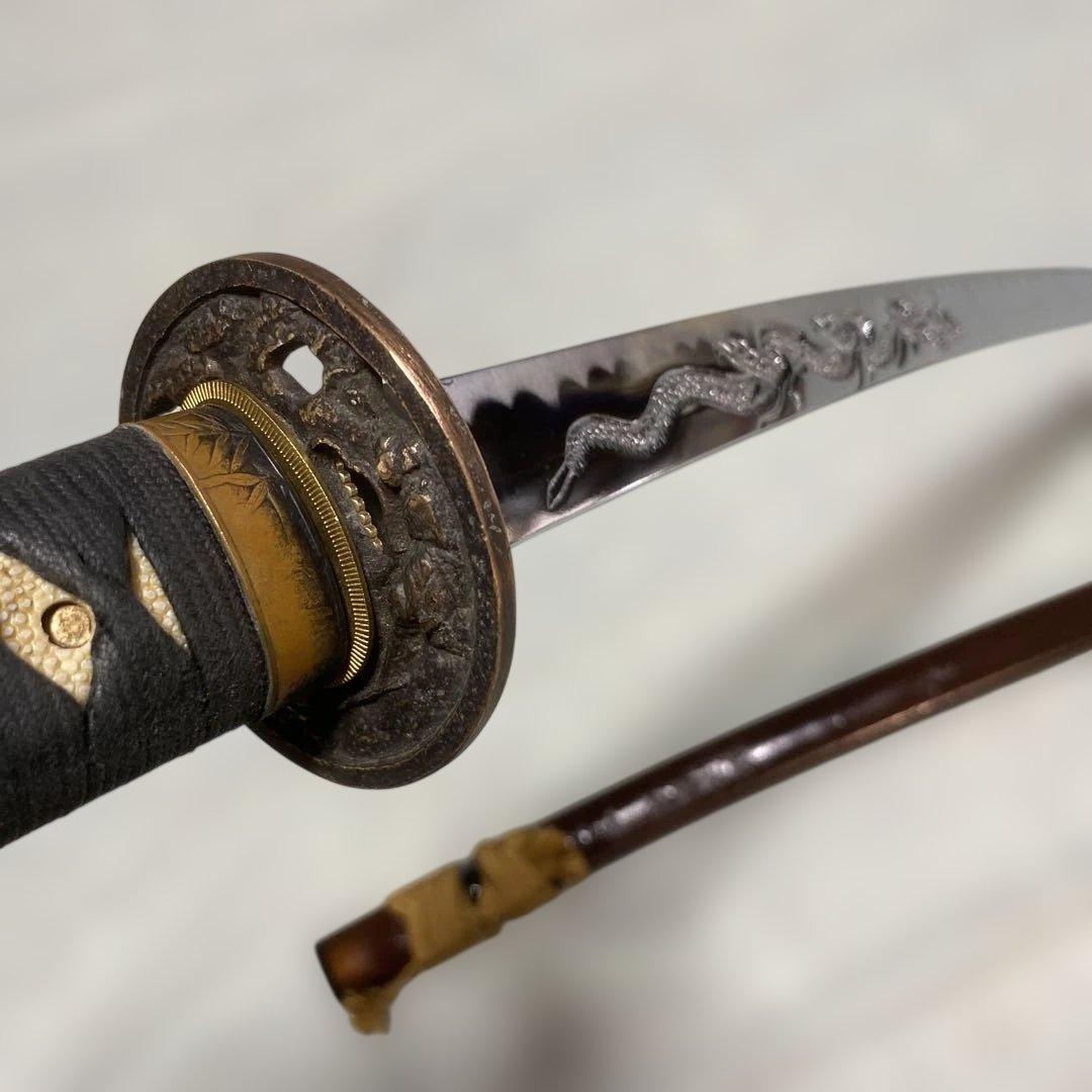 模造刀 濃緑柄 角松透し楕円鍔 茶鞘