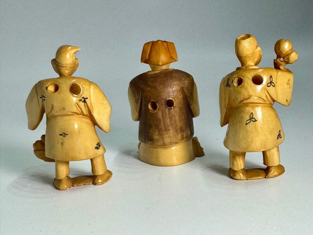 時代【 玉山 】造 細密彫刻 天然素材 牙 根付 からくり顔 僧侶他８体まとめて