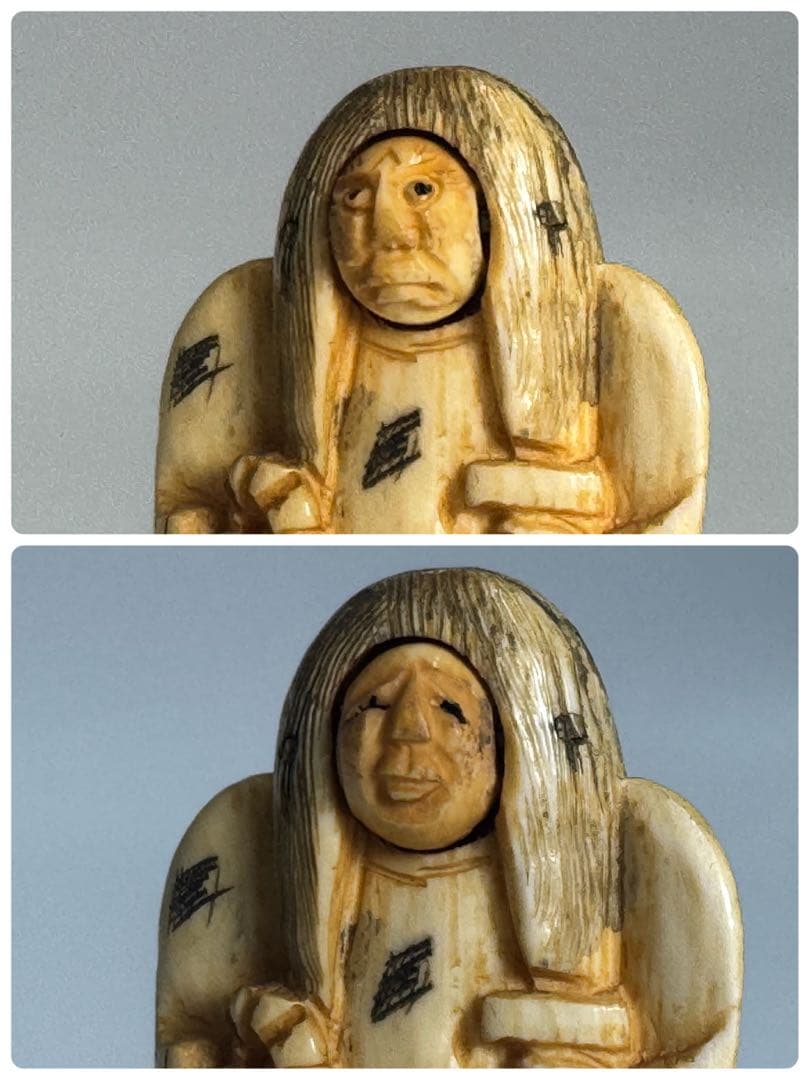 時代【 玉山 】造 細密彫刻 天然素材 牙 根付 からくり顔 僧侶他８体まとめて