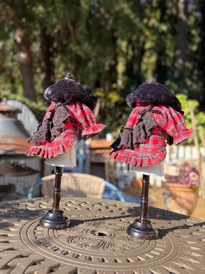 ワンピース　チェック　フリル　ファーリボン　かわいい　撮影会　犬服