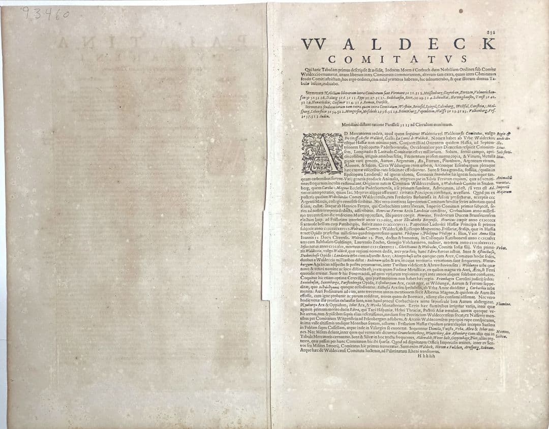 額装品　西洋古地図　17世紀　G.MERCATOR 「Waldeck」美品