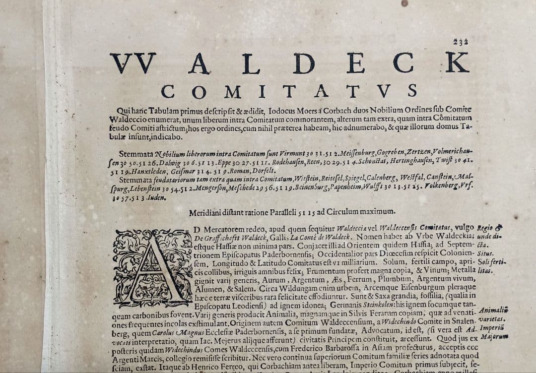 額装品　西洋古地図　17世紀　G.MERCATOR 「Waldeck」美品