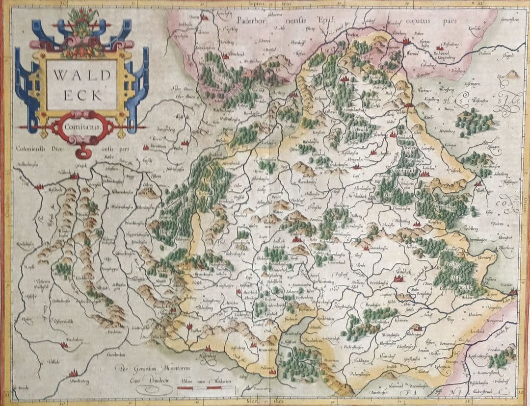 額装品　西洋古地図　17世紀　G.MERCATOR 「Waldeck」美品