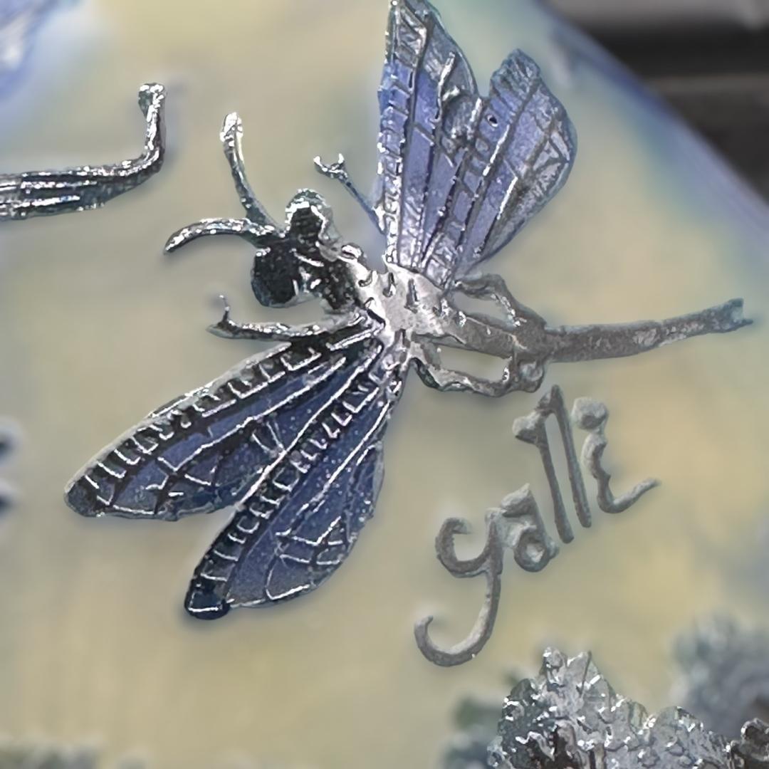 エミールガレ 2灯　蜻蛉文　台座真鍮　カメオ彫り　被せガラス　高さ25cm